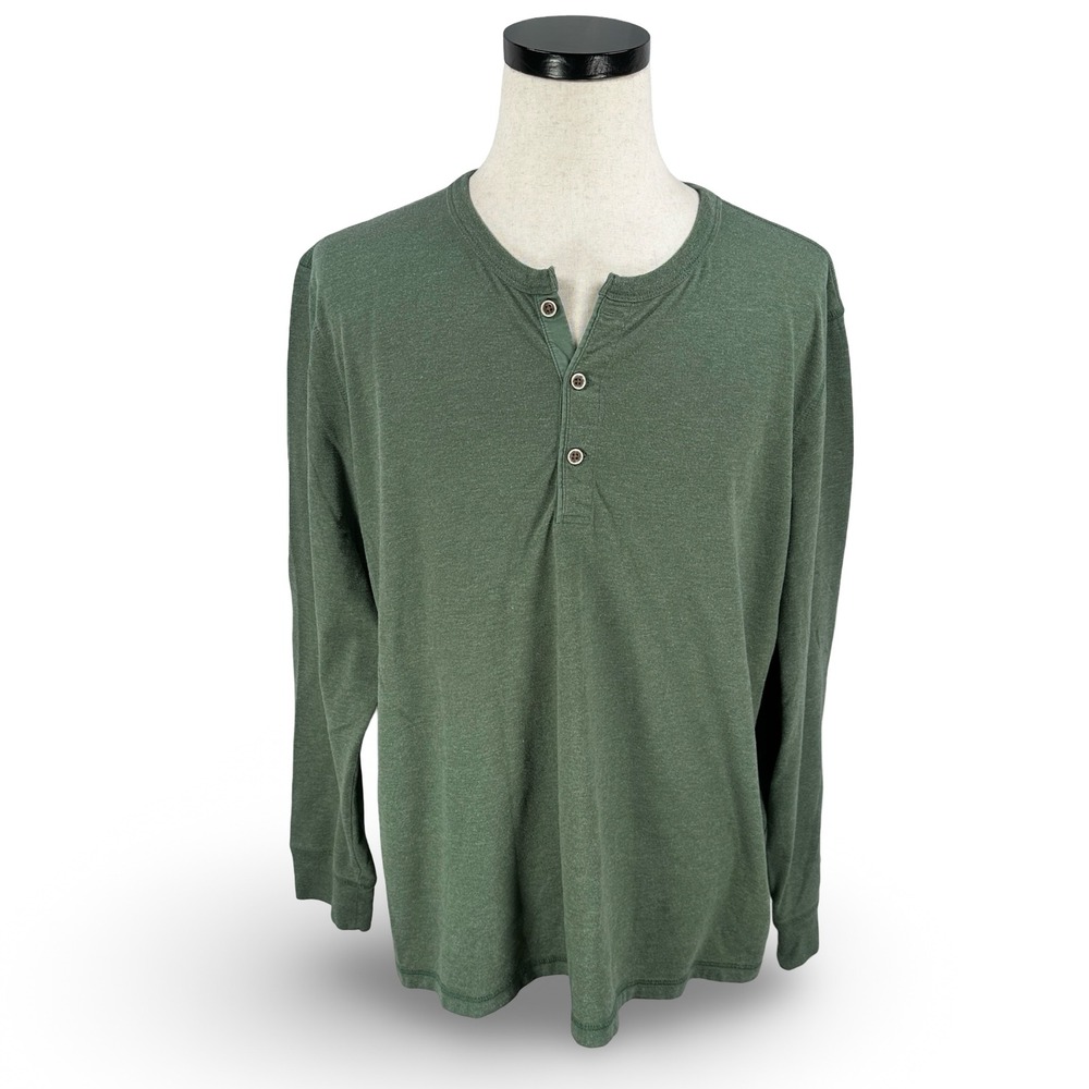 UNTUCKit Mens XXL Green Heathered Long Sleeve Henley Shirt Cotton Blend